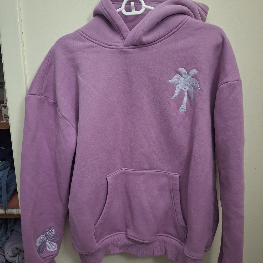 Lavender Hoodie with Embroidered Palm Design